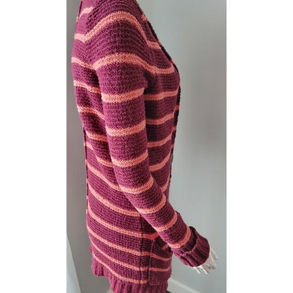 Free People Sz. XS Sweater Striped Cardigan Lightweight Big Button Pockets Long - Picture 15 of 16